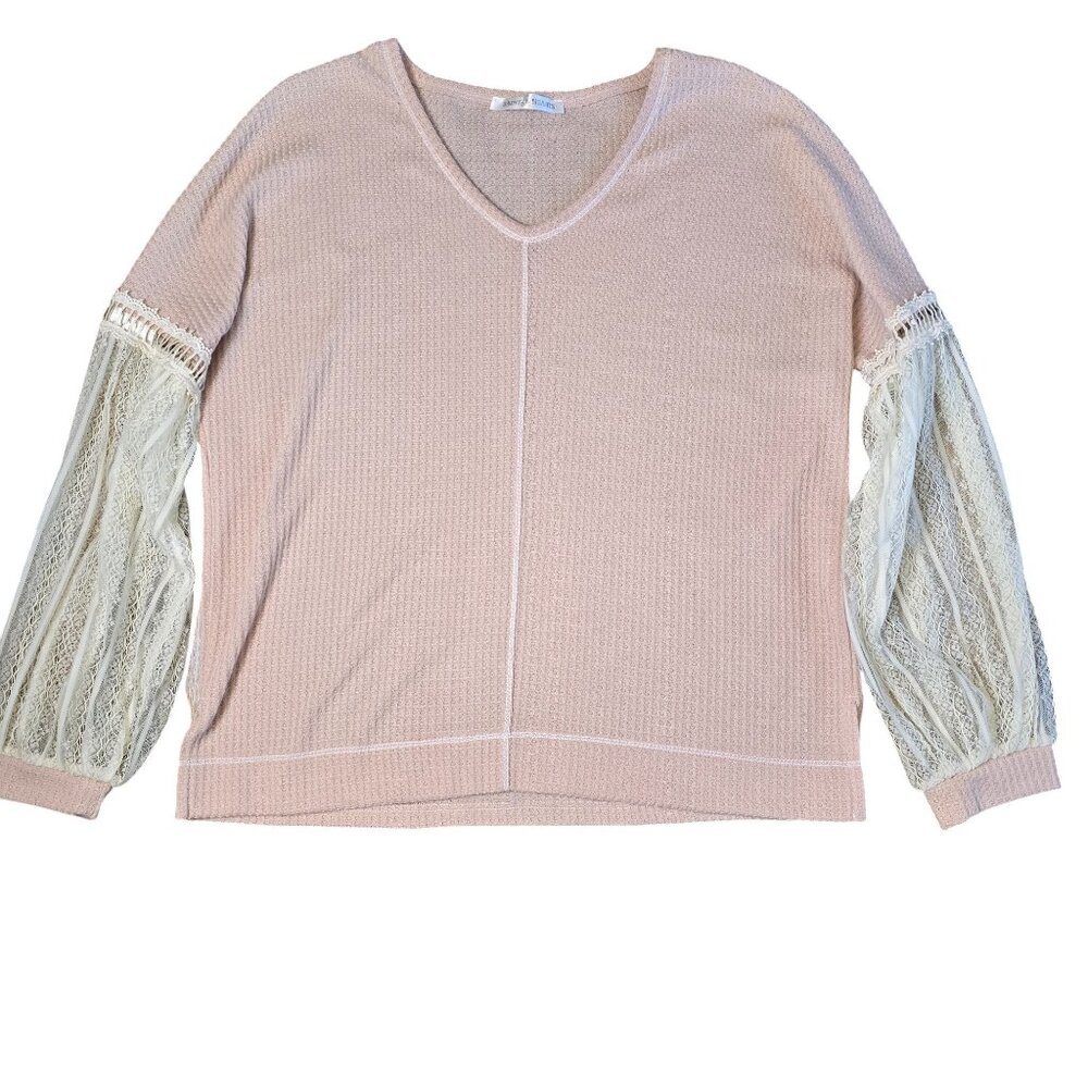 Saints and Hearts Long Sleeve Pink Waffle Knit and Lace Size: M‎ EUC